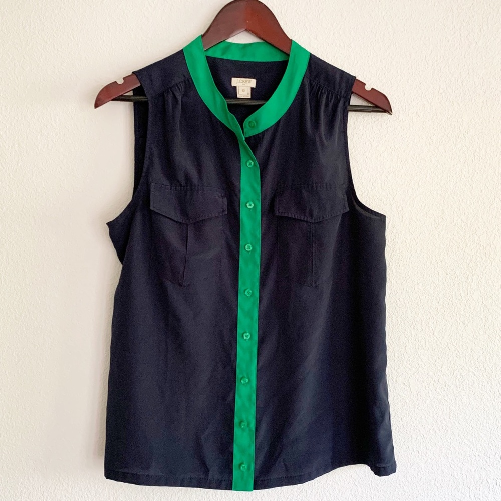 J.crew Navy Blue button up sleeveless blouse
